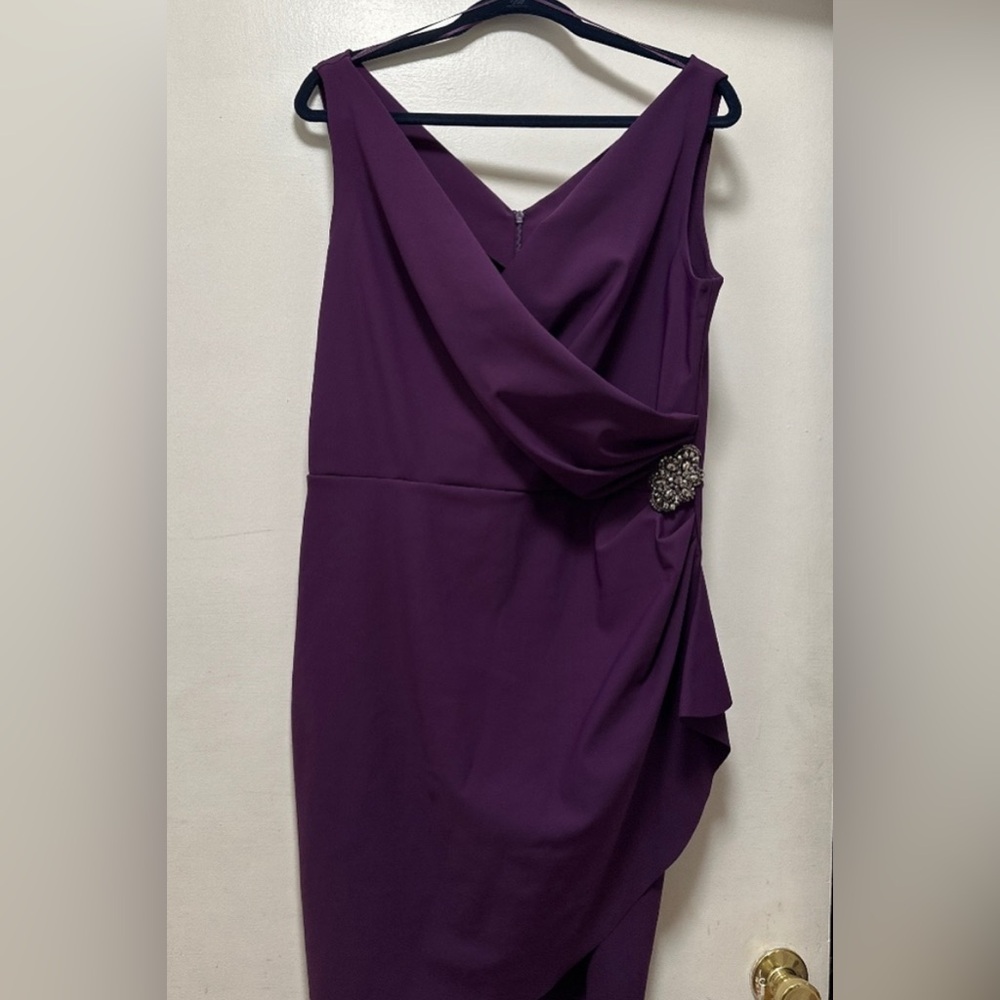 Alex Evenings Purple Dress Knee Embellished Ruched Sheath Dress Size 16